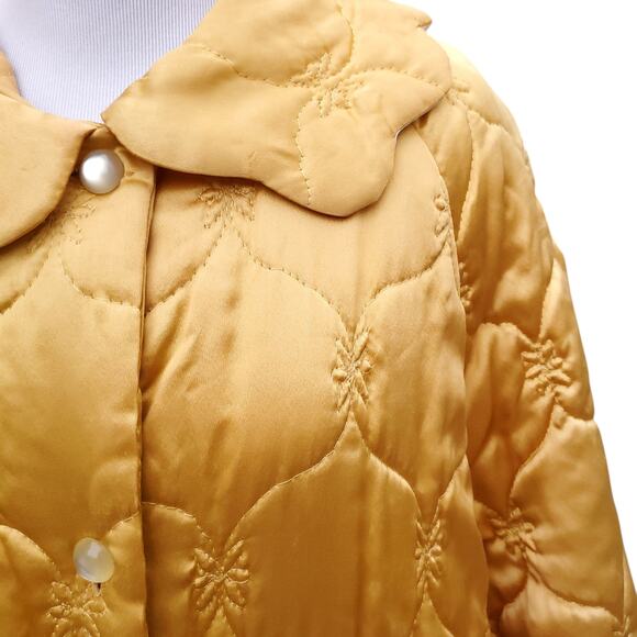 Vintage Rhapsody by Glazier Gold Robe House Coat Jacket Satin Puffy Quilted M/L - Picture 6 of 16